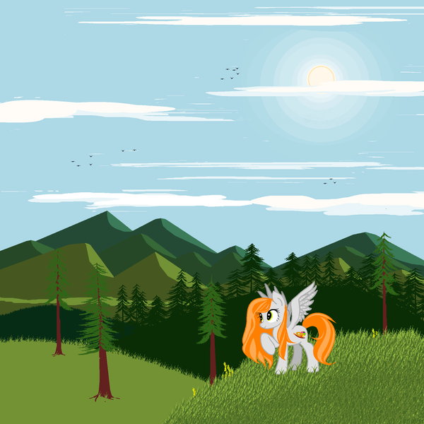 Size: 1920x1920 | Tagged: artist:agdistis, derpibooru import, drawthread, grass, green eyes, /mlp/, oc, oc:ginger peach, orange hair, pegasus, pegasus oc, safe, solo, sun, unofficial characters only, wings