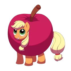 Size: 1200x1200 | Tagged: safe, artist:koigato, derpibooru import, applejack, earth pony, pony, apple, clothes, costume, cute, female, food, jackabetes, mare, silly, silly pony, simple background, smiling, solo, that pony sure does love apples, transparent background, who's a silly pony