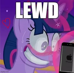 Size: 508x500 | Tagged: suggestive, derpibooru import, edit, edited screencap, screencap, twilight sparkle, twilight sparkle (alicorn), alicorn, pony, between dark and dawn, blushing, caption, cropped, iphone, lewd, meme, reaction image, solo, sweat