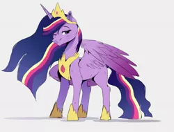 Size: 1733x1324 | Tagged: safe, artist:hikariviny, derpibooru import, princess twilight 2.0, twilight sparkle, twilight sparkle (alicorn), alicorn, pony, the last problem, crown, ethereal mane, female, jewelry, older, older twilight, one eye closed, regalia, simple background, white background