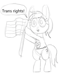 Size: 730x913 | Tagged: safe, artist:buttercupsaiyan, derpibooru import, oc, oc:anonfilly, /mlp/, 4chan, board fight, cute, doodle, drama, female, filly, flag, image, mouthpiece, png, pride, pride flag, shitty doodle, trans rights, waving, zone t-shirt