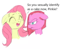 Size: 990x780 | Tagged: safe, artist:buttercupsaiyan, derpibooru import, fluttershy, pinkie pie, 4chan, doodle, female, flutterpie, funny, image, joke, lesbian, png, shipping, shitposting, sketch