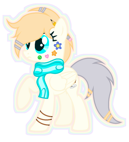 Size: 1000x1100 | Tagged: safe, artist:razorbladetheunicron, derpibooru import, oc, oc:scoop, unofficial characters only, pegasus, pony, base used, bracelet, clothes, cute, female, jewelry, mare, pencil, pencil behind ear, scarf, simple background, solo, sticker, transparent background