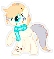 Size: 1000x1100 | Tagged: safe, artist:razorbladetheunicron, derpibooru import, oc, oc:scoop, unofficial characters only, pegasus, pony, base used, bracelet, clothes, cute, female, jewelry, mare, pencil, pencil behind ear, scarf, simple background, solo, sticker, transparent background