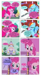 Size: 868x1592 | Tagged: artist:dziadek1990, carousel boutique, cloud, comic, conversation, derpibooru import, dialogue, door, edit, edited screencap, griffon the brush off, house, offscreen character, pinkie pie, rainbow dash, rarity, safe, screencap, screencap comic, slice of life, suited for success, text, town hall, tree, window