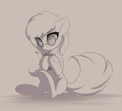 Size: 2100x1900 | Tagged: safe, artist:ifmsoul, derpibooru import, earth pony, pony, book, eye clipping through hair, female, glasses, mare, monochrome, simple background, sitting, solo, underhoof