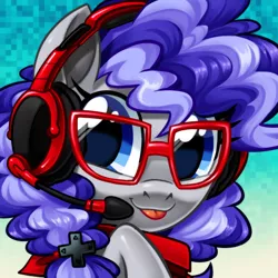 Size: 1000x1000 | Tagged: safe, artist:centchi, derpibooru import, oc, oc:cinnabyte, unofficial characters only, earth pony, pony, adorkable, bandana, commission, cute, dork, gaming headset, glasses, headset, icon, tongue out