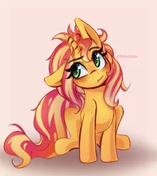 Size: 3400x3800 | Tagged: safe, artist:katakiuchi4u, derpibooru import, sunset shimmer, pony, unicorn, :t, cute, ear down, female, floppy ears, freckles, high res, mare, messy mane, shimmerbetes, sitting, solo