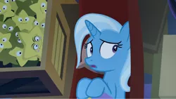 Size: 1920x1081 | Tagged: safe, derpibooru import, screencap, trixie, unicorn, road to friendship, female, low quality, mare, open mouth, photo, picture of a screen, solo