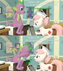 Size: 1920x2160 | Tagged: suggestive, artist:papadragon69, derpibooru import, nurse redheart, spike, dragon, earth pony, pony, comic:spike's cyosa, 3d, bad end, clipboard, comic, cyoa, fake, fake end, female, male, non canon, oh no, older, older spike, reality ensues, sexually transmitted disease, source filmmaker, spike gets all the mares, straight, vulgar
