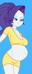 Size: 518x1200 | Tagged: suggestive, artist:0024387, derpibooru import, rarity, human, equestria girls, bedroom eyes, belly, big belly, breasts, busty rarity, cleavage, exposed belly, female, preggity, pregnant, pregnant equestria girls, solo, solo female