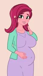 Size: 683x1200 | Tagged: safe, artist:0024387, derpibooru import, gloriosa daisy, human, equestria girls, belly, big belly, female, looking at you, pregnant, pregnant equestria girls, solo