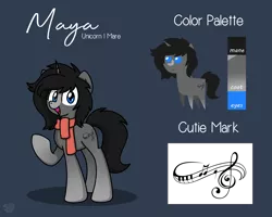 Size: 2560x2048 | Tagged: safe, artist:sugar morning, derpibooru import, oc, oc:maya madrigal, unofficial characters only, pony, unicorn, clothes, commission, cutie mark, female, mare, pointy ponies, reference sheet, scarf, simple background, solo