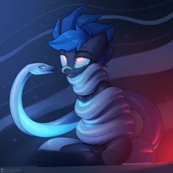 Size: 3816x3816 | Tagged: suggestive, artist:justafallingstar, derpibooru import, oc, oc:vibrant star, pony, snake, clothes, coiling, coils, crotch bulge, femboy, glowing eyes, hypnosis, male, panties, salivating, smiling, smirk, underwear