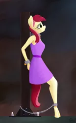 Size: 2600x4200 | Tagged: anthro, artist:alicorn-without-horn, bondage, bondage post, chains, clothes, collar, cuffs, damsel in distress, derpibooru import, dress, lock, padlock, roseluck, shackles, suggestive, unguligrade anthro