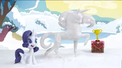 Size: 1920x1080 | Tagged: safe, derpibooru import, screencap, rarity, pony, unicorn, my little pony: pony life, my little pony: stop motion short, snow pony contest (short), female, grin, mare, smiling, snow, snow sculpture, snowmare, snowpony, stop motion, trophy