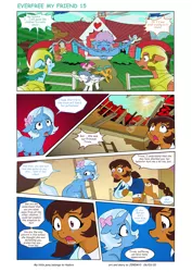 Size: 6197x8760 | Tagged: safe, artist:jeremy3, derpibooru import, trixie, oc, earth pony, pegasus, pony, unicorn, comic:everfree, comic:everfree my friend, cast, comic, crying, female, filly, filly trixie, royal guard, running, school, wrong cutie mark, younger