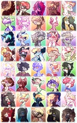 Size: 1017x1618 | Tagged: safe, artist:mcwolfity, deleted from derpibooru, derpibooru import, oc, unofficial characters only, bat pony, earth pony, pegasus, pony, unicorn, :p, abstract background, bat pony oc, bat wings, black sclera, blushing, bow, bowtie, bust, chest fluff, clothes, colored hooves, ear fluff, ear piercing, earring, earth pony oc, ethereal mane, eye clipping through hair, eyes closed, face mask, female, freckles, frown, glasses, grin, hair bow, hair over one eye, hat, heterochromia, horn, jewelry, male, mare, nose piercing, nose ring, pegasus oc, piercing, scarf, smiling, stallion, starry mane, third eye, tongue out, unicorn oc, wingding eyes, wings