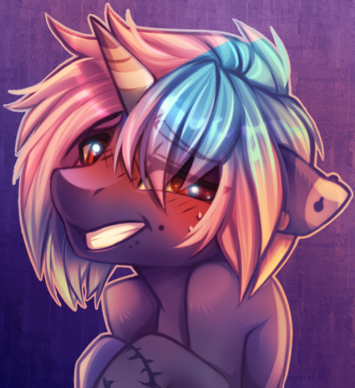 Size: 500x546 | Tagged: safe, artist:cabbage-arts, derpibooru import, oc, unofficial characters only, pony, unicorn, blushing, eye clipping through hair, grin, horn, smiling, solo, unicorn oc