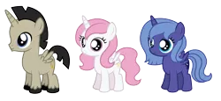 Size: 4721x2179 | Tagged: accord (alicorn), aged down, age of the alicorns, age regression, age spell, alicorn, artist:aleximusprime, children, colt, cute, derpibooru import, discord, discute, female, filly, filly celestia, filly luna, flurry heart's story, foal, male, pink hair celestia, princess celestia, princess luna, s1 luna, safe, show accurate, simple background, transparent background, woona, young, young discord, younger