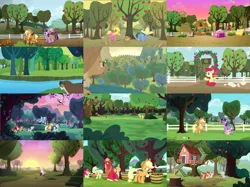 Size: 6000x4494 | Tagged: safe, derpibooru import, screencap, apple bloom, applejack, big macintosh, blues, cherry berry, cozy glow, granny smith, noteworthy, scootaloo, spike, sweetie belle, twilight sparkle, twilight sparkle (alicorn), alicorn, beaver, dragon, earth pony, pegasus, pony, unicorn, bats!, brotherhooves social, buckball season, keep calm and flutter on, marks for effort, over a barrel, ppov, the break up breakdown, the cart before the ponies, the super speedy cider squeezy 6000, the ticket master, yakity-sax, apple, apple family, apple orchard, apple siblings, apple sisters, apple tree, appleloosa resident, art evolution, background pony, basket, bowling pin, brother and sister, clubhouse, collage, cowboy hat, crusaders clubhouse, cutie mark crusaders, dragons riding ponies, female, filly, foal, food, hat, male, mare, orchard, riding, siblings, sisters, stallion, sunset, sweet apple acres, tent, tree, unicorn twilight