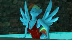 Size: 3840x2160 | Tagged: safe, artist:epsilonwolf, derpibooru import, rainbow dash, anthro, pegasus, plantigrade anthro, 3d, baywatch, breasts, busty rainbow dash, cleavage, clothes, eyes closed, female, image, indoor swimming pool, indoors, nexgen, one-piece swimsuit, png, solo, source filmmaker, swimming pool, swimsuit, water, wet, wet mane, wings