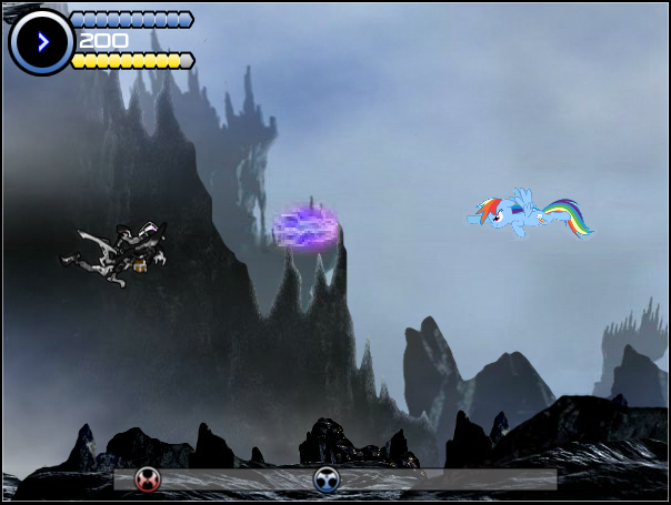 Size: 604x455 | Tagged: battle for power (game), bionicle, chirox, derpibooru import, edit, energy weapon, fake, female, flying, game, imminent dashabuse, imminent death, kirop, lego, makuta, male, mare, phantoka, rainbow dash, riding, safe, screenshots, this will end in death, this will not end well, weapon