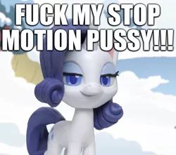 Size: 1303x1152 | Tagged: suggestive, derpibooru import, edit, edited screencap, editor:useraccount, screencap, rarity, pony, unicorn, my little pony: pony life, my little pony: stop motion short, snow pony contest (short), bedroom eyes, caption, cropped, excessive exclamation marks, image macro, implied sex, implied straight, implied vagina, implied vaginal, lidded eyes, meme, smiling, stop motion, text, vulgar