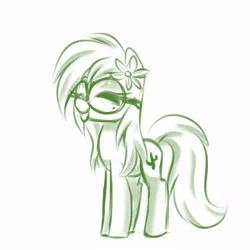 Size: 1000x1000 | Tagged: safe, artist:jen-neigh, derpibooru import, oc, oc:prickly pears, unofficial characters only, earth pony, pony, :p, female, flower, flower in hair, glasses, mare, monochrome, solo, tongue out