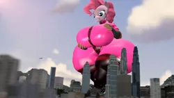 Size: 1280x720 | Tagged: suggestive, artist:magnetvox, derpibooru import, pinkie pie, anthro, earth pony, 3d, big breasts, breasts, building, busty pinkie pie, city, clothes, cloud, destruction, female, giantess, giant pinkie pie, huge breasts, impossibly large breasts, impossibly large thighs, impossibly wide hips, macro, plane, pyro, pyro pinkie pie, sky, socks, solo, source filmmaker, suit, team fortress 2, thicc ass, thigh highs, thighs, thunder thighs, wide hips, wide load