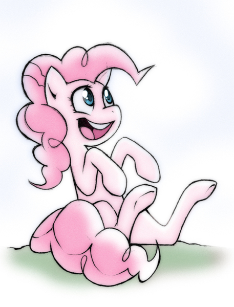 Size: 762x1000 | Tagged: dead source, safe, artist:hitsurou, derpibooru import, pinkie pie, earth pony, pony, female, happy, open mouth, simple background, sitting, smiling, solo