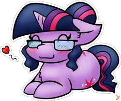 Size: 1694x1415 | Tagged: safe, artist:zutcha, derpibooru import, sci-twi, twilight sparkle, ponified, pony, unicorn, equestria girls, blushing, both cutie marks, cute, ear fluff, equestria girls ponified, female, floppy ears, hair bun, heart, mare, ponyloaf, simple background, smiling, solo, transparent background, twiabetes, unicorn sci-twi, white outline