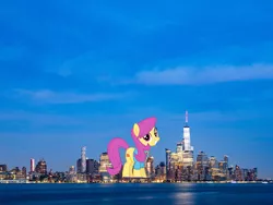 Size: 1920x1440 | Tagged: safe, artist:illumnious, artist:jerryakiraclassics19, derpibooru import, pursey pink, pony, architecture, building, city, cityscape, downtown, female, giant pony, giantess, highrise ponies, macro, manhattan, new york, night, one world trade center, sky, skyline, skyscraper