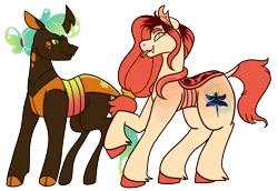 Size: 2029x1395 | Tagged: safe, artist:eonionic, derpibooru import, oc, oc:aphid, oc:ladybug, unofficial characters only, changepony, hybrid, forked tongue, interspecies offspring, magical lesbian spawn, offspring, parent:applejack, parent:queen chrysalis, parents:chrysajack, simple background, tongue out, transparent background, unshorn fetlocks