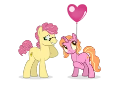 Size: 1280x895 | Tagged: safe, artist:echabi, derpibooru import, li'l cheese, luster dawn, earth pony, pony, unicorn, the last problem, balloon, base used, female, lustercheese, male, older, older li'l cheese, older luster dawn, shipping, simple background, straight, transparent background