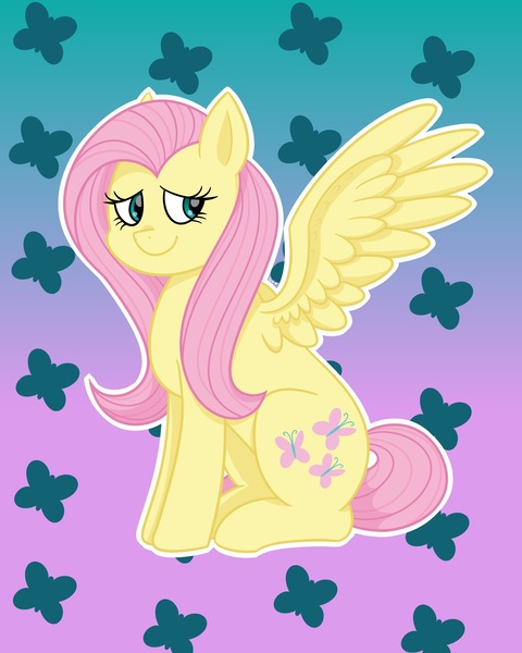 Size: 2000x2500 | Tagged: safe, artist:cherrycandi, derpibooru import, fluttershy, butterfly, pegasus, pony, female, gradient background, simple background, solo