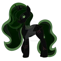 Size: 1280x1280 | Tagged: alicorn, artificial alicorn, artist:cherrycandi, derpibooru import, deviantart watermark, fallout equestria, flowing mane, glowing eyes, green alicorn (fo:e), obtrusive watermark, oc, oc:nightseer, semi-grimdark, simple background, solo, transparent background, unofficial characters only, watermark