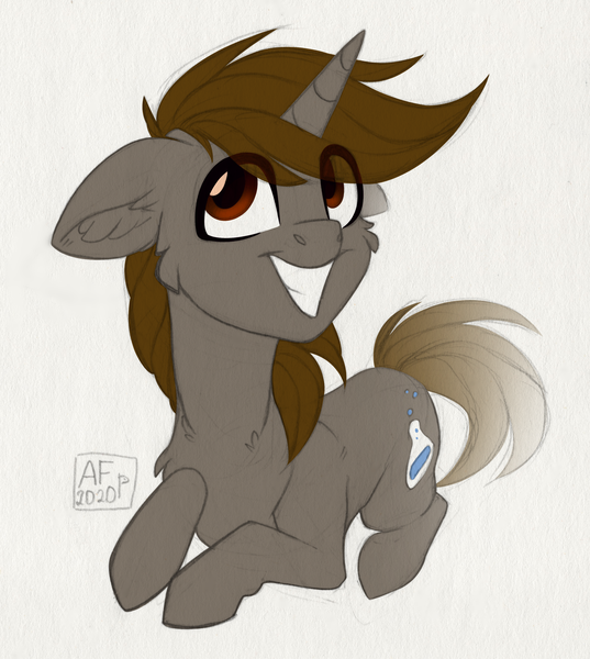 Size: 3130x3500 | Tagged: artist:airfly-pony, chibi, derpibooru import, looking up, male, oc, oc:cors recluse, patreon, patreon reward, prone, safe, smiling, stallion, unofficial characters only