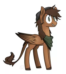 Size: 1271x1426 | Tagged: safe, artist:modocrisma, derpibooru import, oc, oc:mitchel (ponyinsocks), unofficial characters only, classical hippogriff, gryphon, hippogriff, hybrid, pegasus, pony, bandana, beanie, clothes, cloven hooves, commission, ear piercing, earring, hat, jewelry, looking at you, male, no pupils, piercing, sideburns, simple background, smiling, solo, stallion, standing, transgender, tumblr, watermark, white background