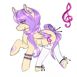 Size: 500x500 | Tagged: safe, artist:-censored-, derpibooru import, oc, unofficial characters only, pegasus, pony, armband, ear piercing, leg warmers, pegasus oc, piercing, raised hoof, simple background, solo, treble clef, white background, wings