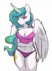 Size: 1449x1986 | Tagged: adorasexy, alicorn, anthro, artist:codras, artist:yoditax, bare shoulders, belly button, big breasts, breast overpour, breasts, busty princess celestia, camisole, cleavage, clothes, colored, color edit, cute, cutelestia, derpibooru import, ear fluff, edit, female, mare, messy mane, midriff, morning ponies, panties, pink underwear, princess celestia, sexy, simple background, sketch, socks, solo, solo female, suggestive, thigh highs, underwear, white background, wide hips