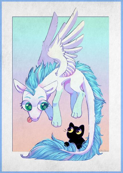 Size: 2133x2980 | Tagged: artist:djkaskan, cat, derpibooru import, duo, hybrid, oc, oc:patch, patch, pegasus, safe