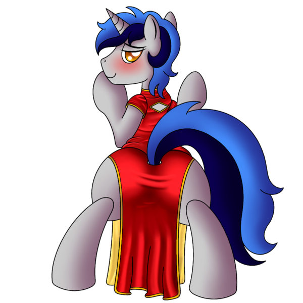 Size: 1000x1000 | Tagged: suggestive, artist:cappie, derpibooru import, oc, oc:cappie, unofficial characters only, pony, bend over, blushing, butt, cheongsam, chinese dress, clothes, crossdressing, male, presenting, satin, silk, simple background, solo, stallion, transparent background