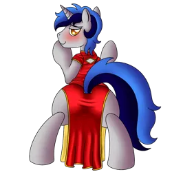 Size: 1000x1000 | Tagged: suggestive, artist:cappie, derpibooru import, oc, oc:cappie, unofficial characters only, pony, bend over, blushing, butt, cheongsam, chinese dress, clothes, crossdressing, male, presenting, satin, silk, simple background, solo, stallion, transparent background