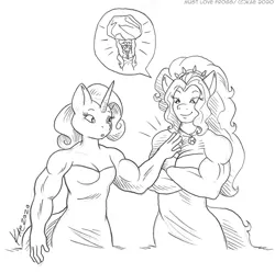 Size: 1000x995 | Tagged: acardio dazzle, adagio dazzle, anthro, artist:kaemantis, clothes, commission, derpibooru import, dress, monochrome, muscles, rarity, ripped rarity, rock, safe