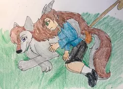 Size: 400x290 | Tagged: safe, artist:wolfspiritclan, derpibooru import, oc, oc:goat, oc:mika, human, wolf, ponyfinder, animal tail, dungeons and dragons, female, goat horns, humanized, humanoid, pen and paper rpg, rpg, siblings, sisters, traditional art