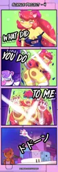 Size: 550x1622 | Tagged: suggestive, artist:lumineko, derpibooru import, apple bloom, scootaloo, sweetie belle, anthro, cat, pegasus, pony, unicorn, comic:science project, 4koma, against glass, armpits, ass, big breasts, bloom butt, blushing, breast expansion, breasts, busty apple bloom, butt, catgirl, clothed female nude female, clothes, comic, cup, cutie mark crusaders, female, giantess, glass, glasses, growth, looking back, looking over shoulder, macro, one-piece swimsuit, species swap, sukumizu, swimsuit, teacup, torn clothes, transformation, wat