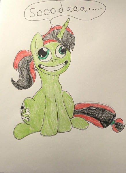 Size: 1536x2108 | Tagged: safe, derpibooru import, oc, oc:cassie micheals, unofficial characters only, pony, unicorn, addiction, female, mare, silly face, soda addict, solo, traditional art