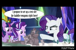 Size: 640x426 | Tagged: safe, derpibooru import, edit, edited screencap, editor:teren rogriss, screencap, rarity, starlight glimmer, twilight sparkle, twilight sparkle (alicorn), alicorn, pony, unicorn, fallout equestria, school daze, balefire bomb, cutie map, grudge, klugetown, this will end in death, this will end in explosions, this will end in property damage, this will end in tears, this will end in tears and/or death, twilight's castle