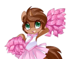 Size: 1226x1000 | Tagged: safe, artist:loyaldis, derpibooru import, oc, oc:heroic armour, unofficial characters only, pony, unicorn, alternate hairstyle, armpits, cheerleader, cheerleader outfit, clothes, commission, crossdressing, cute, fake eyelashes, femboy, male, pleated skirt, pom pom, skirt, teenager, ych result, your character here